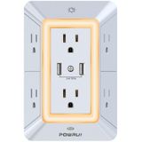 Carregador De Parede Usb Powrui Extensor De 6 Tomadas Com 2 Usb 2.4a