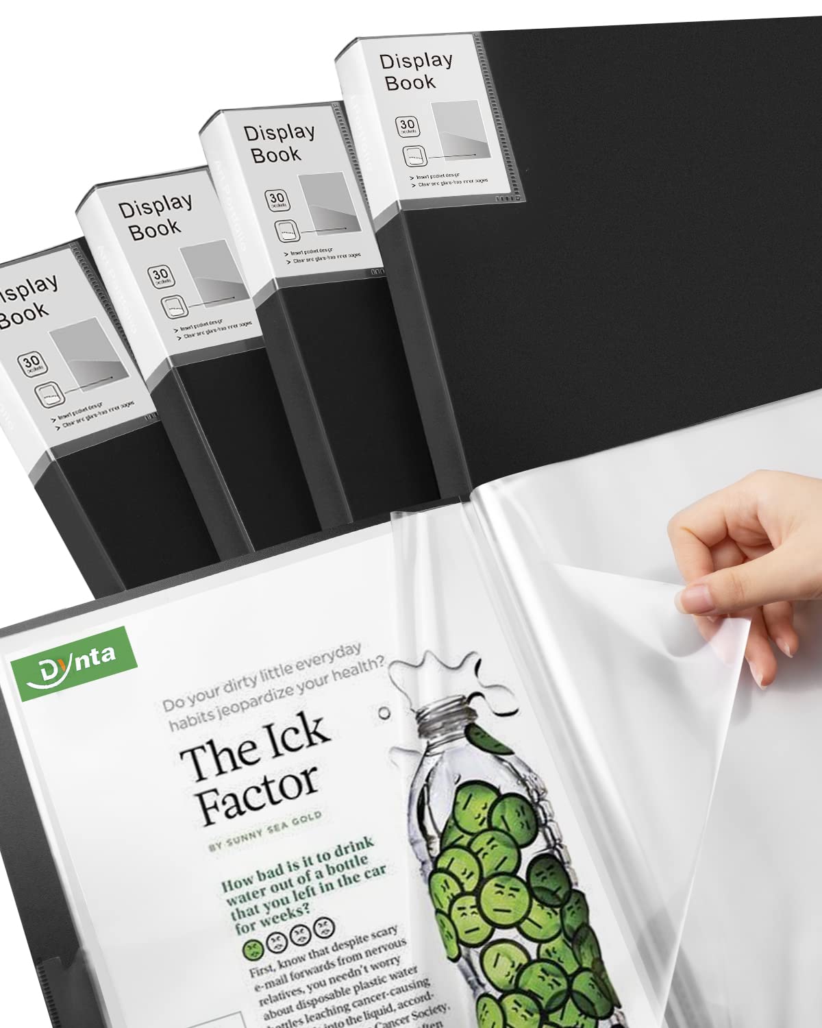 Pacote De 4 Binder Dynta Com Capa De Plástico A4 Preta Com 30 Bolsos