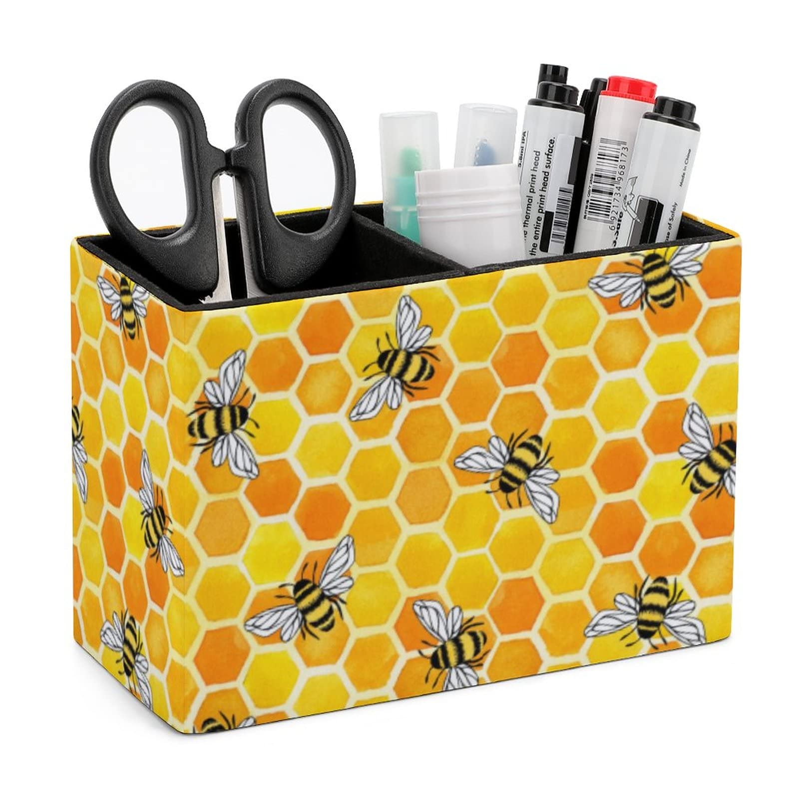 Porta-canetas Niapessel Yellow Honeycomb And Bees Print Leather