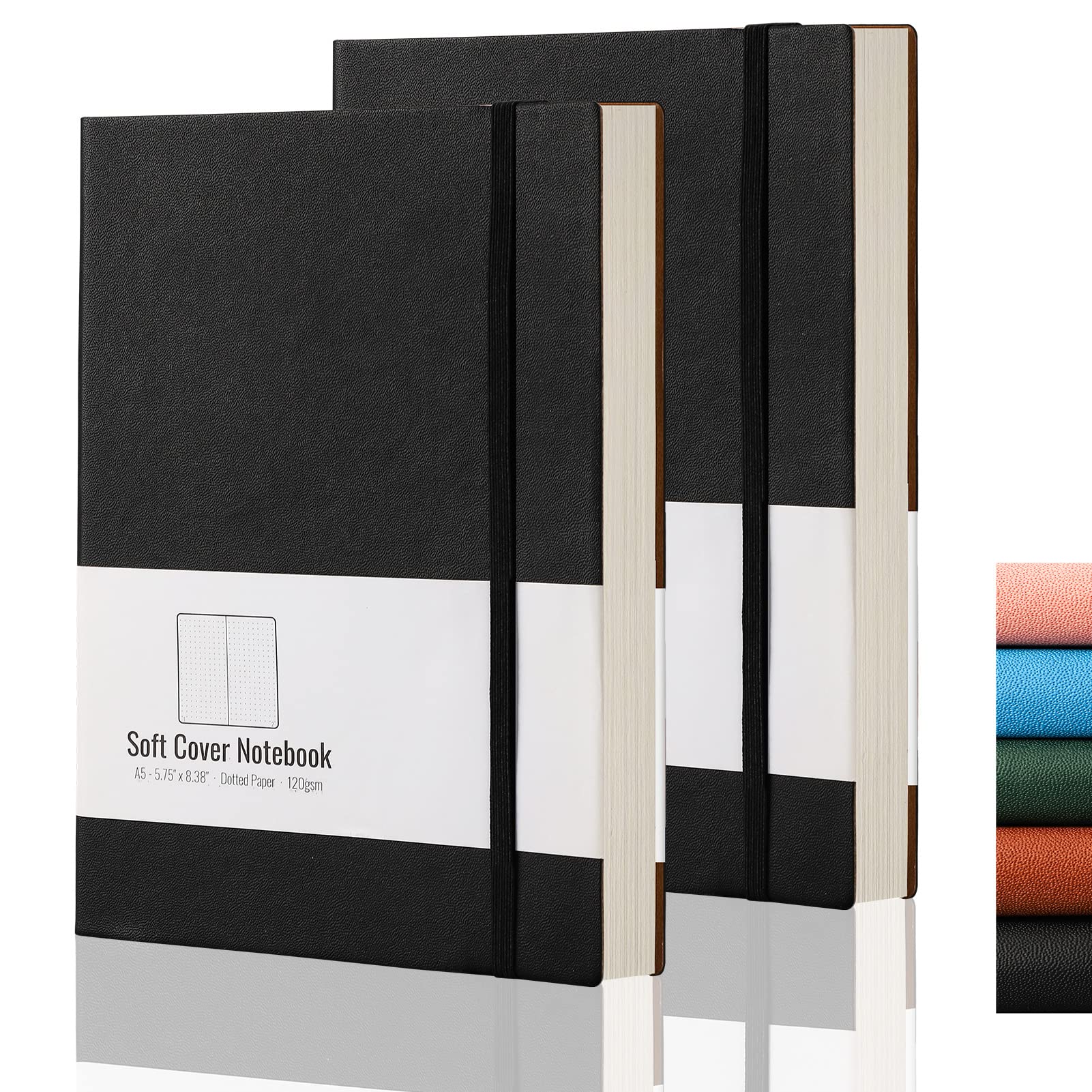 Caderno Ahgxg Dotted Bullet Grid Journal A5, Pacote Com 2 Unidades, Preto