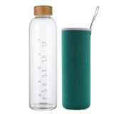 Garrafa De Água De Vidro Sunkey 950ml Com Tampa De Bambu Time Marker