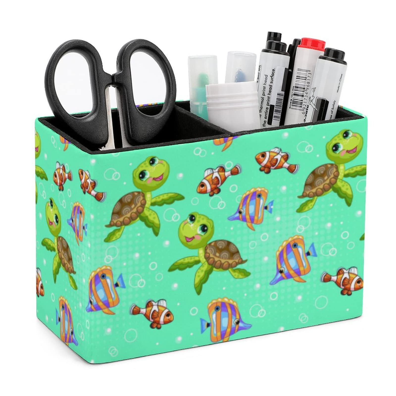 Porta-canetas Niapessel Tropical Fish And Turtle Print Leather Leather