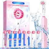 Escova De Dentes Elétrica Teetheory Rotating Com 8 Cabeças De Escova Rosa