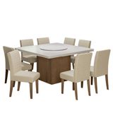 Conjunto De Mesa Sala De Jantar Com Tampo Giratório Amesterdã 1,36m 8 Cadeiras Creta Cedro / Off White / Areia Dobuê