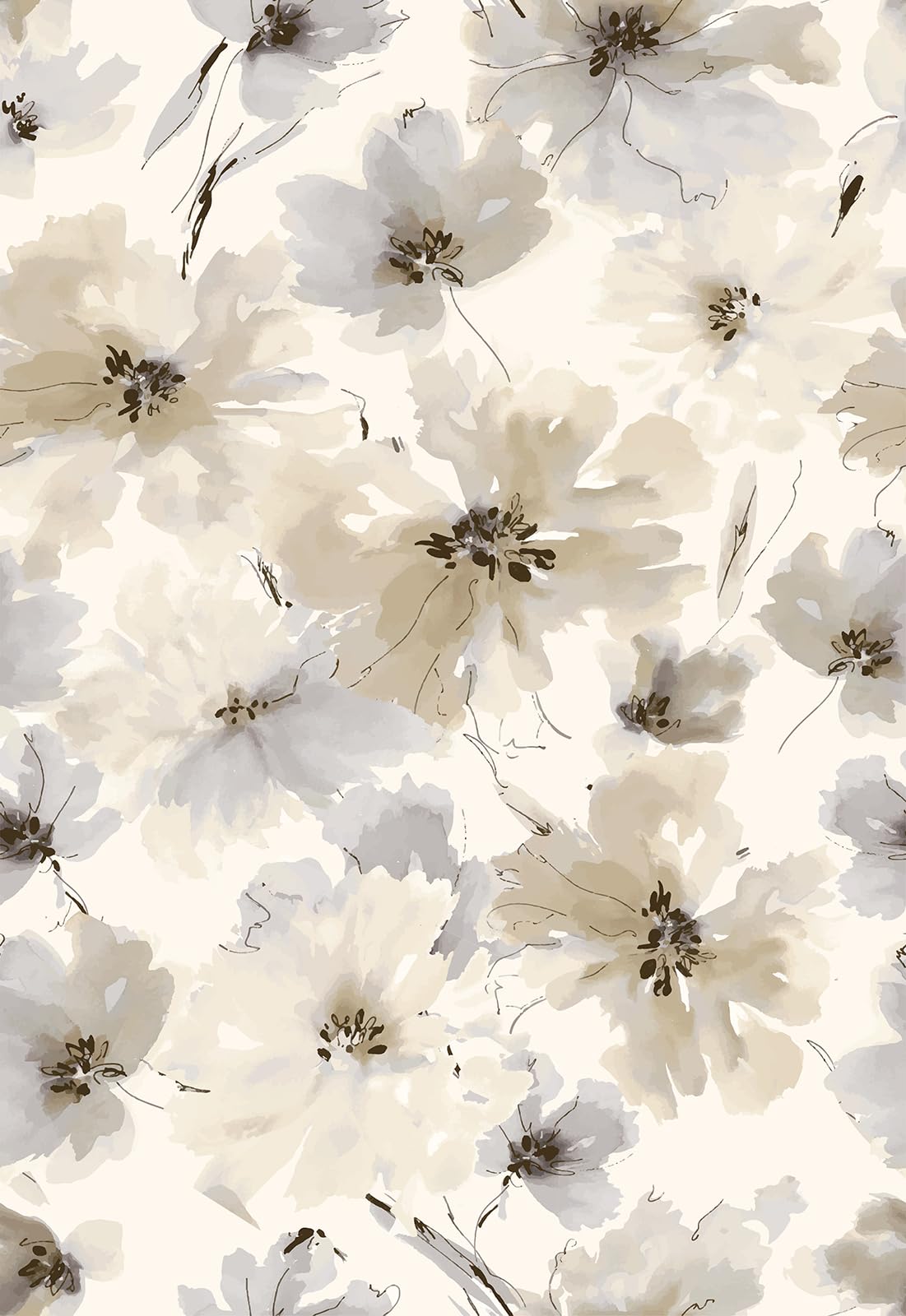 Papel De Parede Jiffdiff Biege Flower Aquarela Peel And Stick