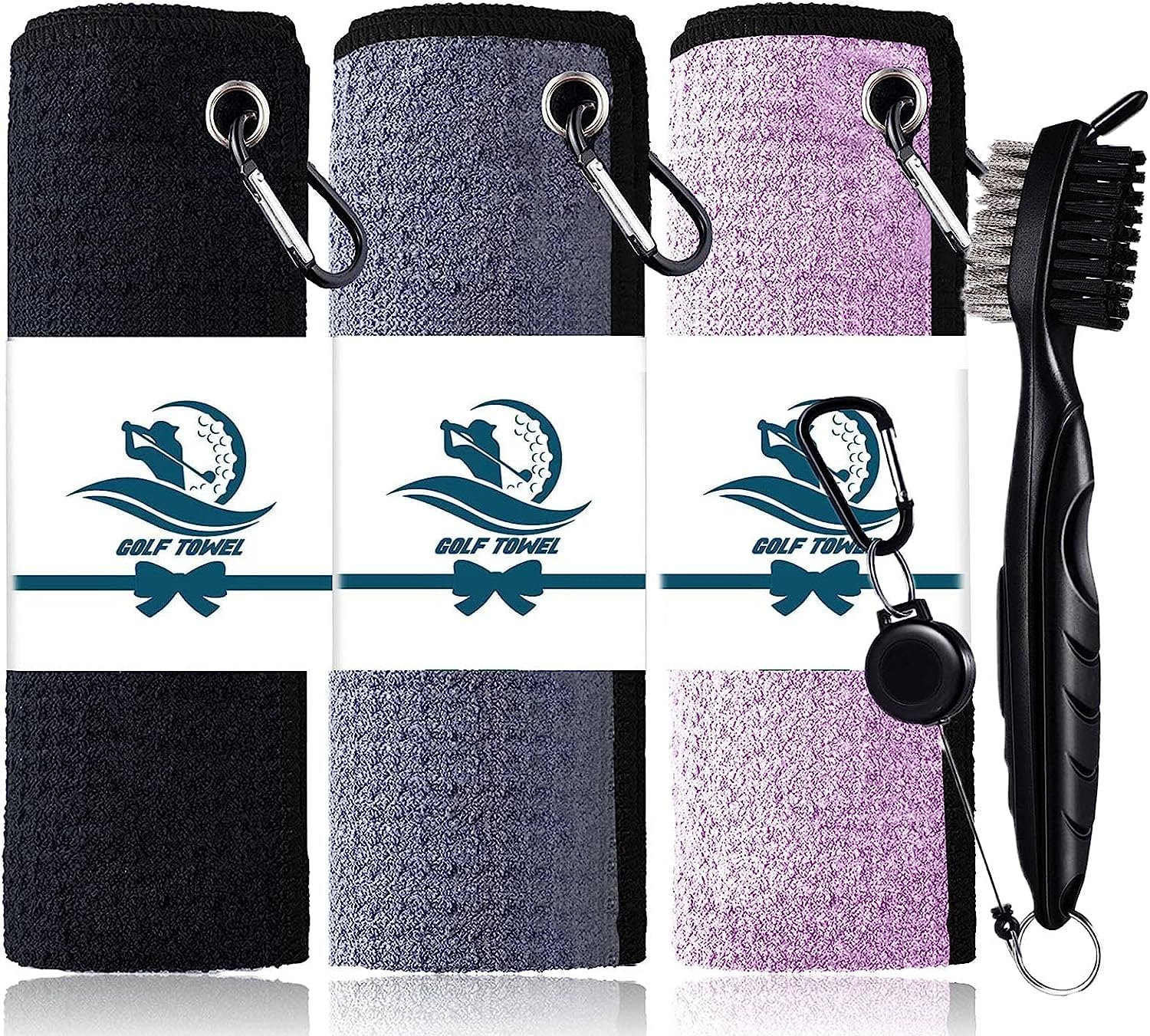 Toalha De Golfe Finger Ten Microfiber Waffle 40x40cm Com Clipe E Escova