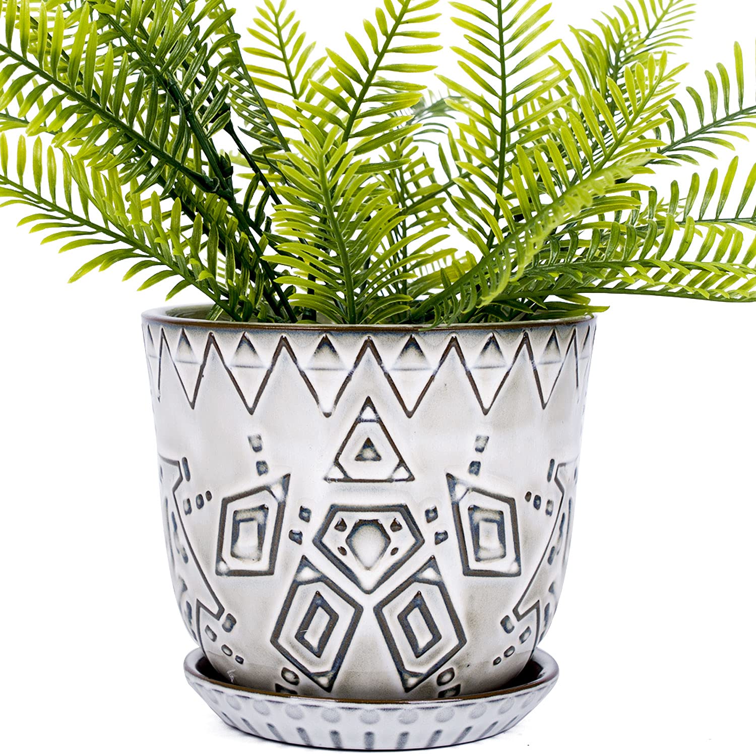 Plantador De Cerâmica Vanenjoy Bohemian Style 15 Cm Redondo Em Branco