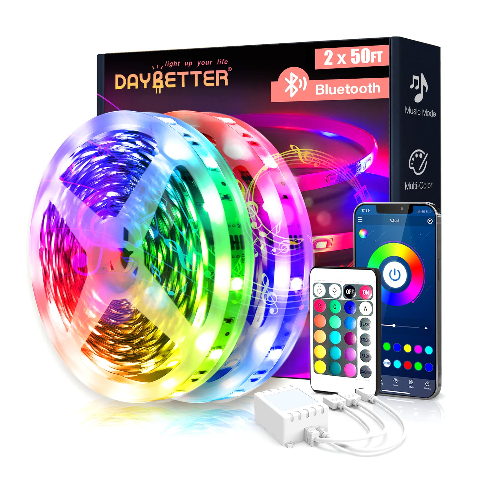 Strip Lights Daybetter 100 Pés Bluetooth Music Sync