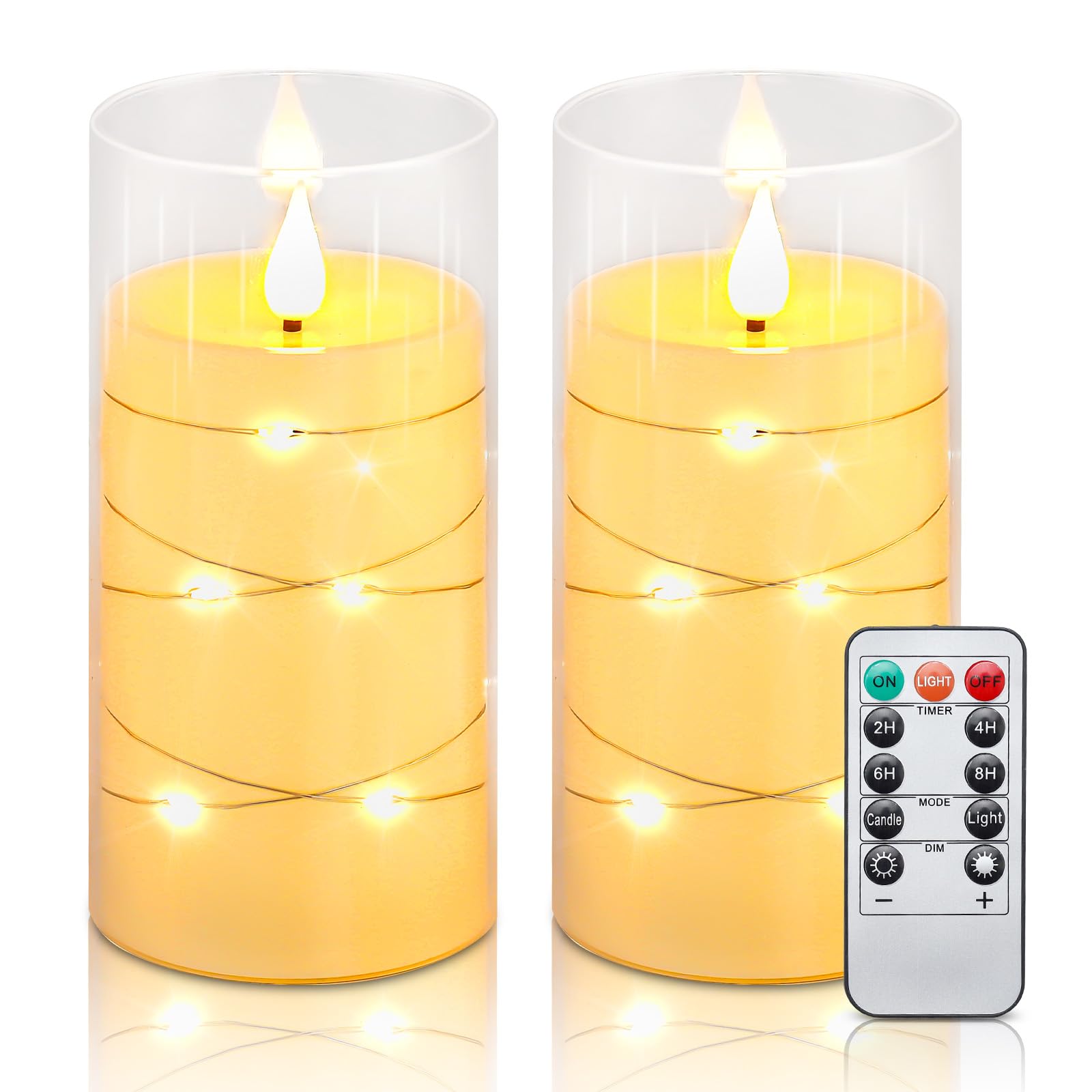 Velas Sem Chama Aignis Led Com Temporizador Remoto, Conjunto De 2 Marfim