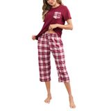 Conjunto De Pijama Mchodare Feminino Capri De Manga Curta Vermelho