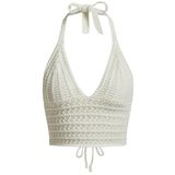 Blusa Curta, Halter, Naileksi, Feminina, Com Cadarço, Sem Encosto, Bege