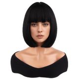 Peruca Magqoo Black Bob Com Franja Para Mulheres De Fibra Sintética