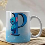 Caneca De Porcelana Stitch Letras A-z 325ml Azul P