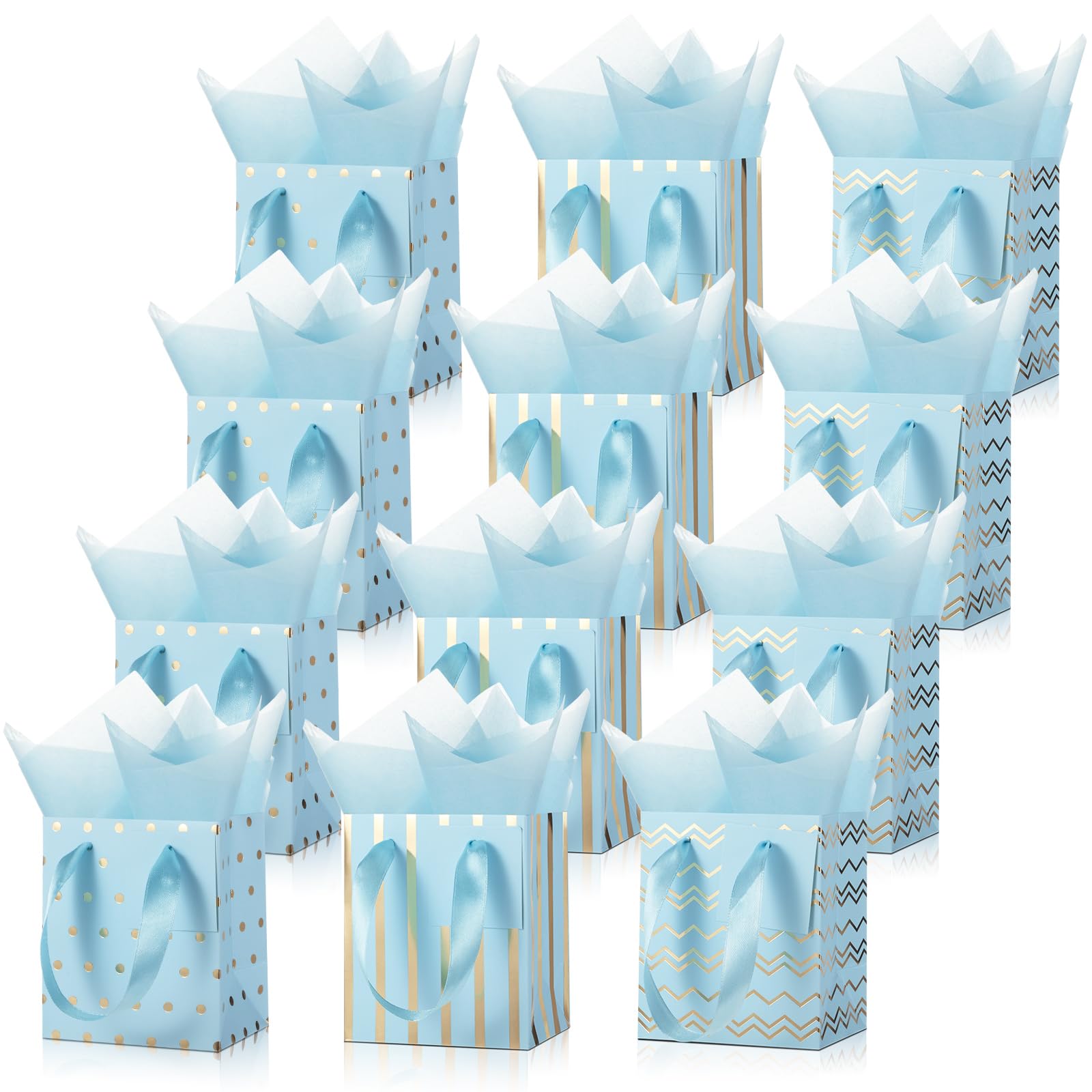 Sacos De Presente Tenare Mini, Saco De Papel Metálico, 12 Peças, Azul Bebê