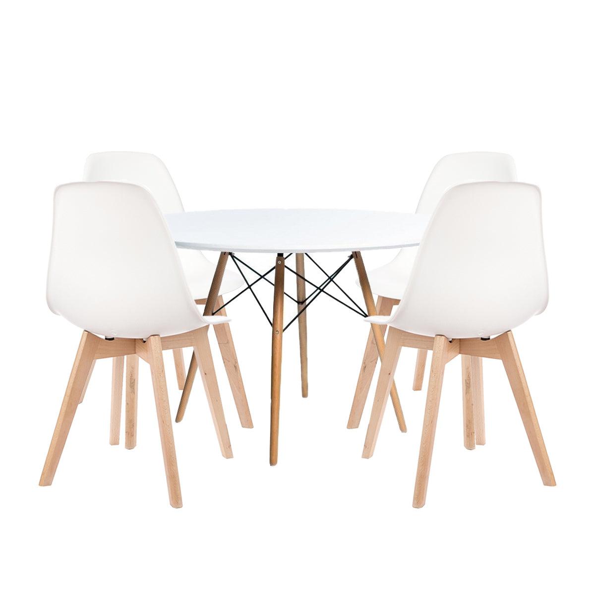 Mesa Redonda Eames Madeira 90 Cm + 4 Cadeiras Tulip - Branco
