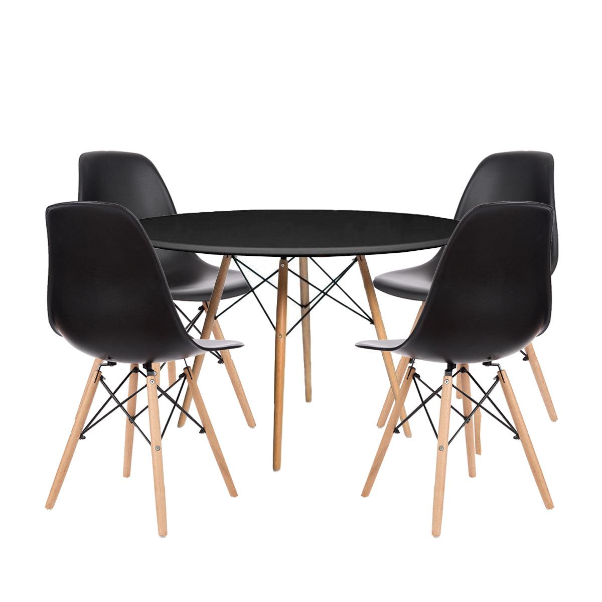 Mesa Redonda Eames Madeira 90 Cm + 4 Cadeiras Eames - Preto