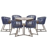Mesa E 6 Cadeiras E Noronha Marrom E9 Trama Original Azul