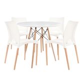 Mesa Charles Eames Redonda 90cm Tampo Madeira + 4 Cadeiras Cannes - Branca