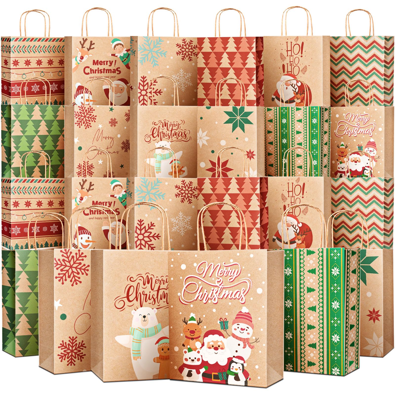 Sacos De Presente Deckthehalls, Tamanho Médio, Papel Kraft, Pacote Com 24