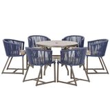 Mesa E 6 Cadeiras E Noronha Marrom E6 Trama Original Azul