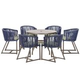 Mesa E 6 Cadeiras E Noronha Marrom E5 Trama Original Azul