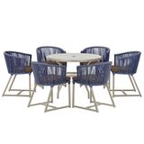 Mesa E 6 Cadeiras De Jantar Noronha Fendi E9 Trama Original Azul