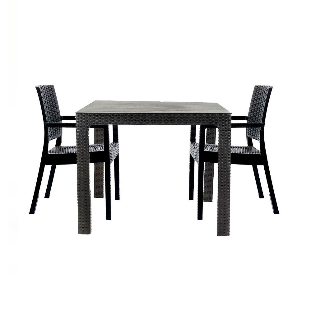 Mesa Lateral Mônaco + 2 Cadeiras Com Braço Milano Rattan - Preto