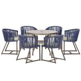 Mesa E 6 Cadeiras E Noronha Marrom E7 Trama Original Azul