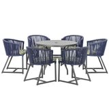 Mesa E 6 Cadeiras E Noronha Preto E5 Trama Original Azul