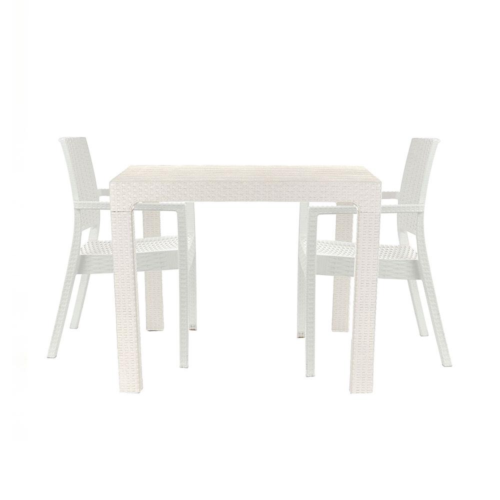 Mesa Lateral Mônaco + 2 Cadeiras Com Braço Milano Rattan - Branco