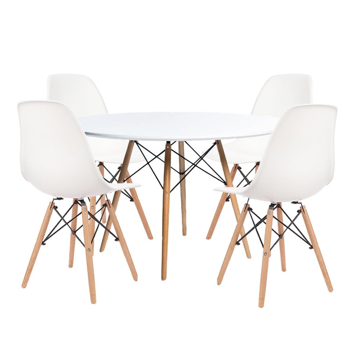 Mesa Redonda Eames Madeira 90 Cm + 4 Cadeiras Eames - Branco