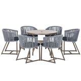 Mesa Com 6 Cadeiras De Jantar Noronha E12 Trama Original Prata
