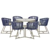 Mesa E 6 Cadeiras De Jantar Noronha Fendi E8 Trama Original Azul