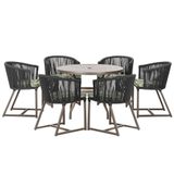 Mesa E 6 Cadeiras E Noronha Marrom E5 Trama Original Preto