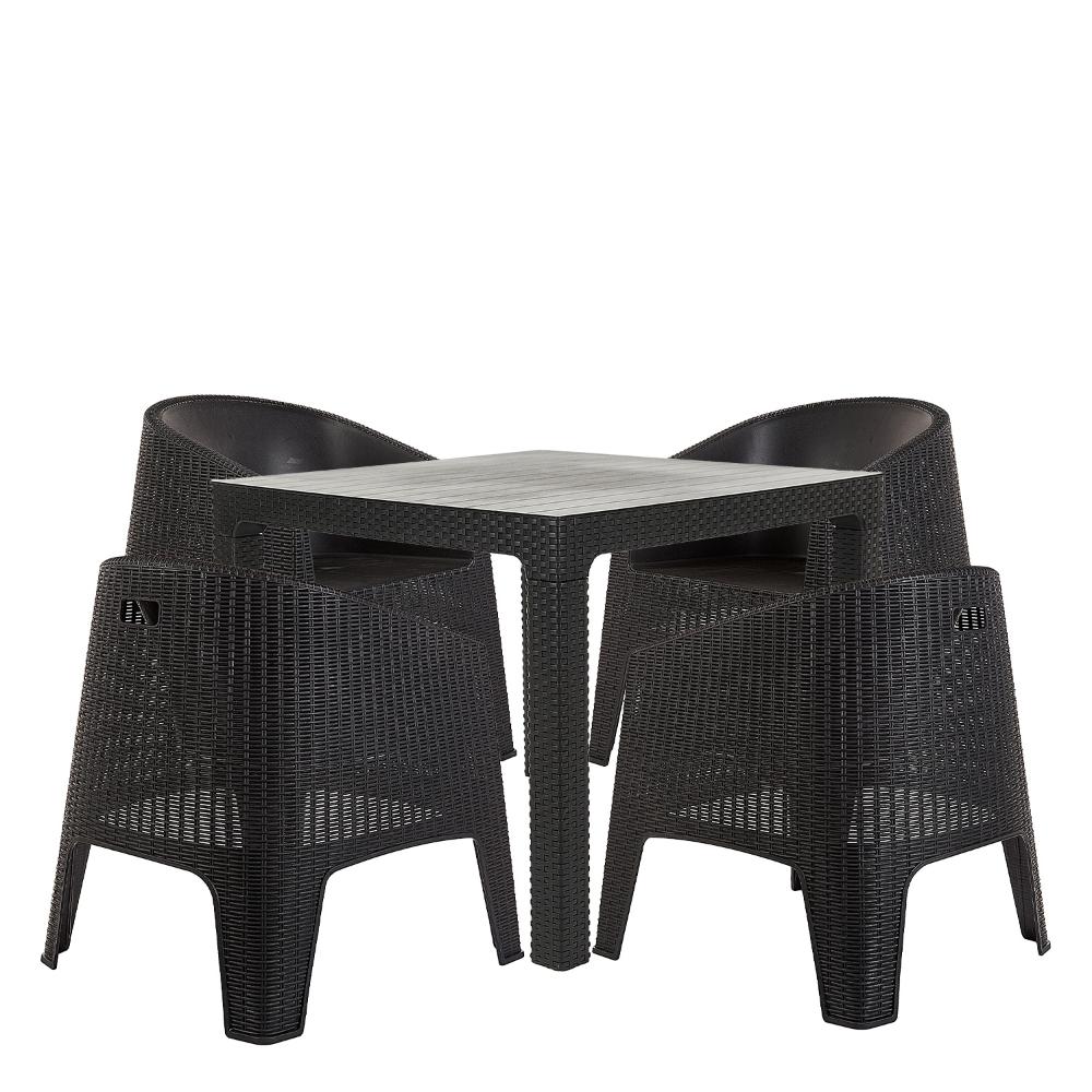 Mesa Lateral Mônaco + 4 Poltronas Ibiza Rattan - Preto