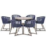 Mesa Com 6 Cadeiras De Jantar Noronha E12 Trama Original Azul
