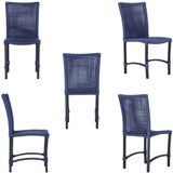 5 Cadeiras De Jantar Cannes De Alumínio Pintura Preta Trama Azul