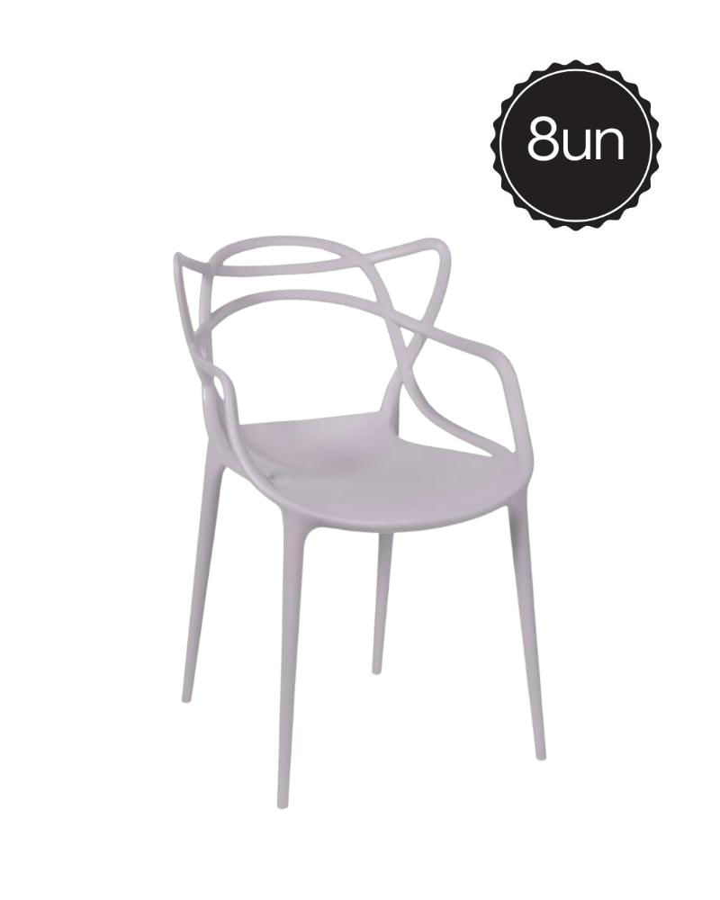 Kit 8 Cadeiras De Design Allegra Interior E Exterior - Cinza