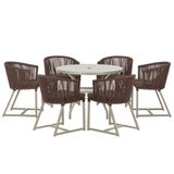 Mesa E 6 Cadeiras De Jantar Noronha Fendi E9 Trama Original Marrom