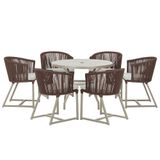 Mesa E 6 Cadeiras De Jantar Noronha Fendi E3 Trama Original Marrom