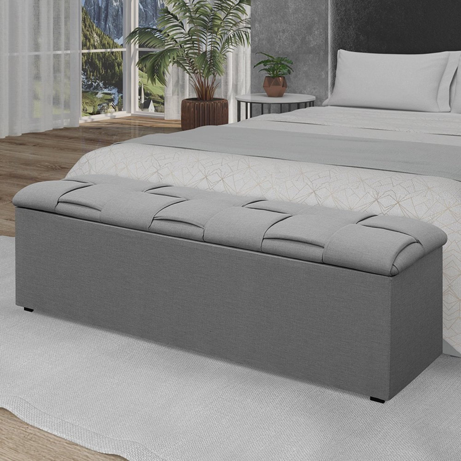 Calçadeira Para Cama Queen Ravena 160cm Cinza