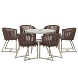 Mesa E 6 Cadeiras De Jantar Noronha Fendi E11 Trama Original Marrom