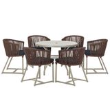 Mesa E 6 Cadeiras De Jantar Noronha Fendi E12 Trama Original Marrom