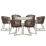 Mesa E 6 Cadeiras De Jantar Noronha Fendi E8 Trama Original Marrom