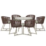Mesa E 6 Cadeiras De Jantar Noronha Fendi E5 Trama Original Marrom