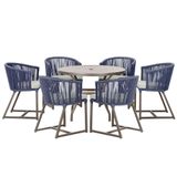 Mesa Com 6 Cadeiras Jantar Noronha Marrom E3 Trama Original Azul