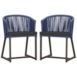 2 Cadeiras De Jantar Noronha Marrom Corda Náutica E11 Trama Azul