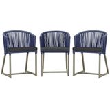 3 Cadeiras De Jantar Noronha Fendi Corda Náutica E11 Trama Azul