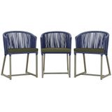 3 Cadeiras De Jantar Noronha Fendi Corda Náutica E13 Trama Azul