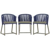 3 Cadeiras De Jantar Noronha Fendi Corda Náutica E8 Trama Azul